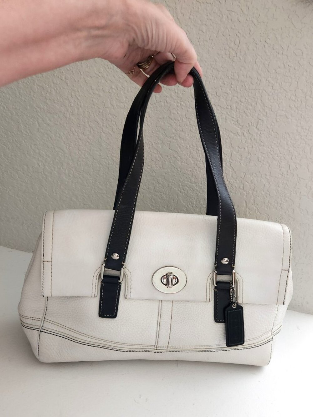 Euc Vintage Coach Hamilton White Leather Satchel Purse Tote